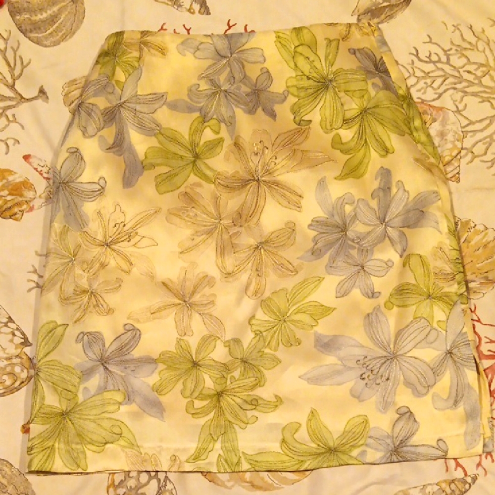 Talbot Silk Floral Print Skirt in Green and Gray